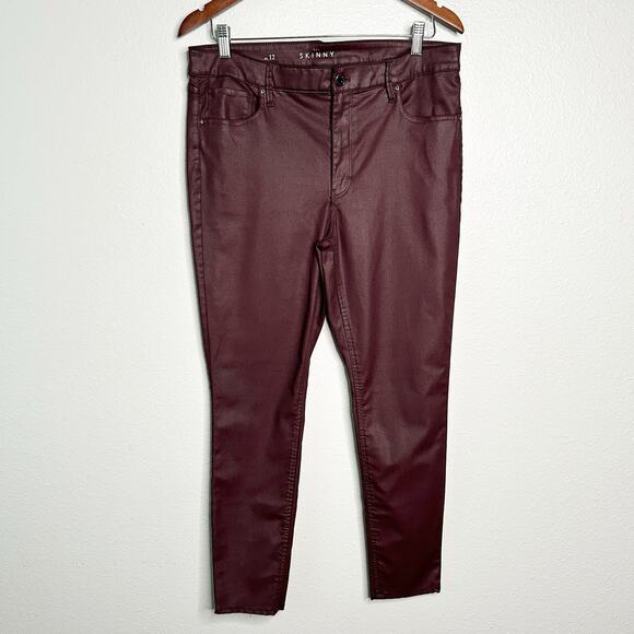 WHBM Curvy High Rise Burgundy Coated Skinny Pants‎ Jeans Women’s Size 12 - Picture 2 of 14